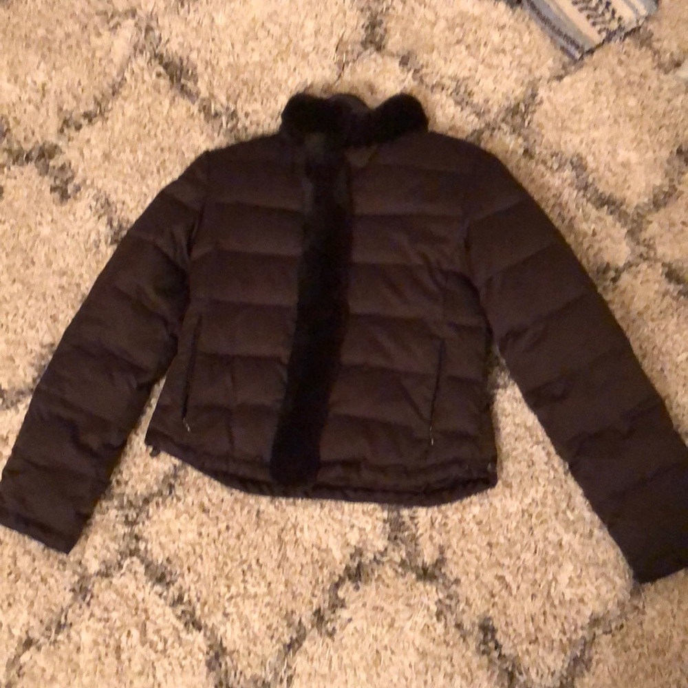 Down puffer coat with real fur trim